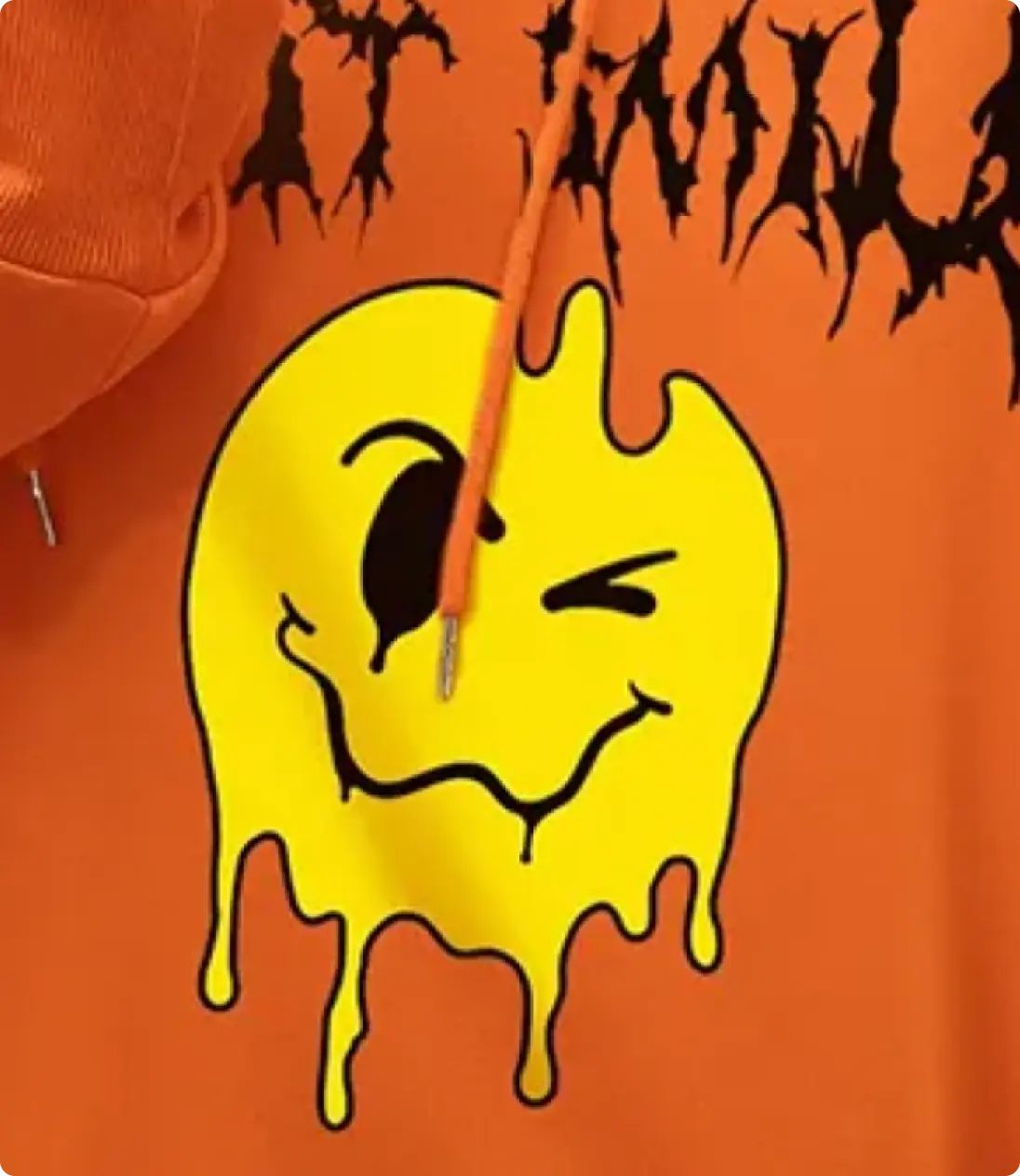 orange sweatshirt with smile print